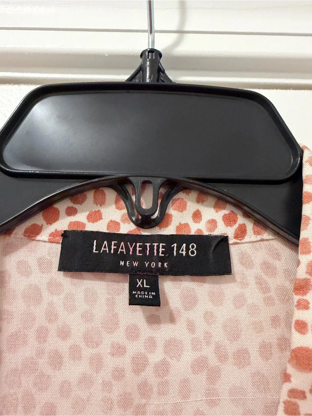 Lafayette 148 Silk Blend Blouse XL Beige Brown Dot Print Button Front Career Top - Picture 6 of 8
